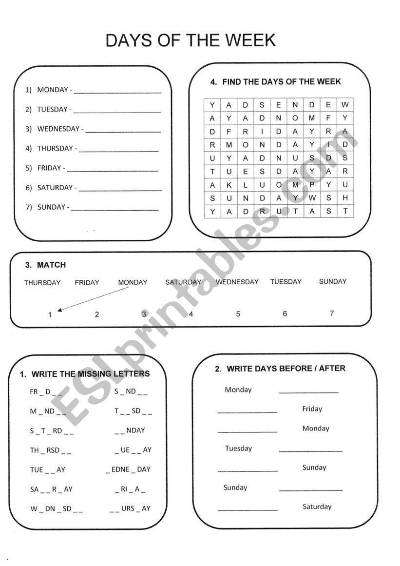 Days of the Week  worksheet