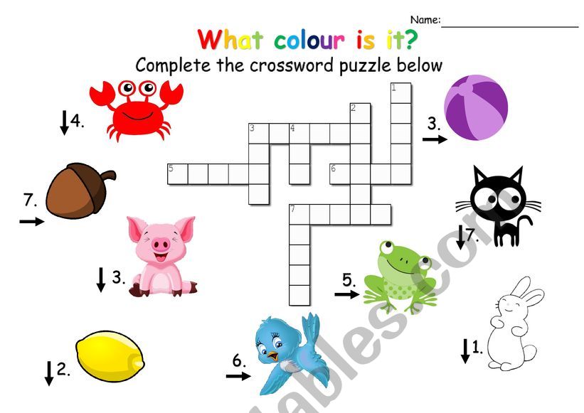 Colours crosswords worksheet