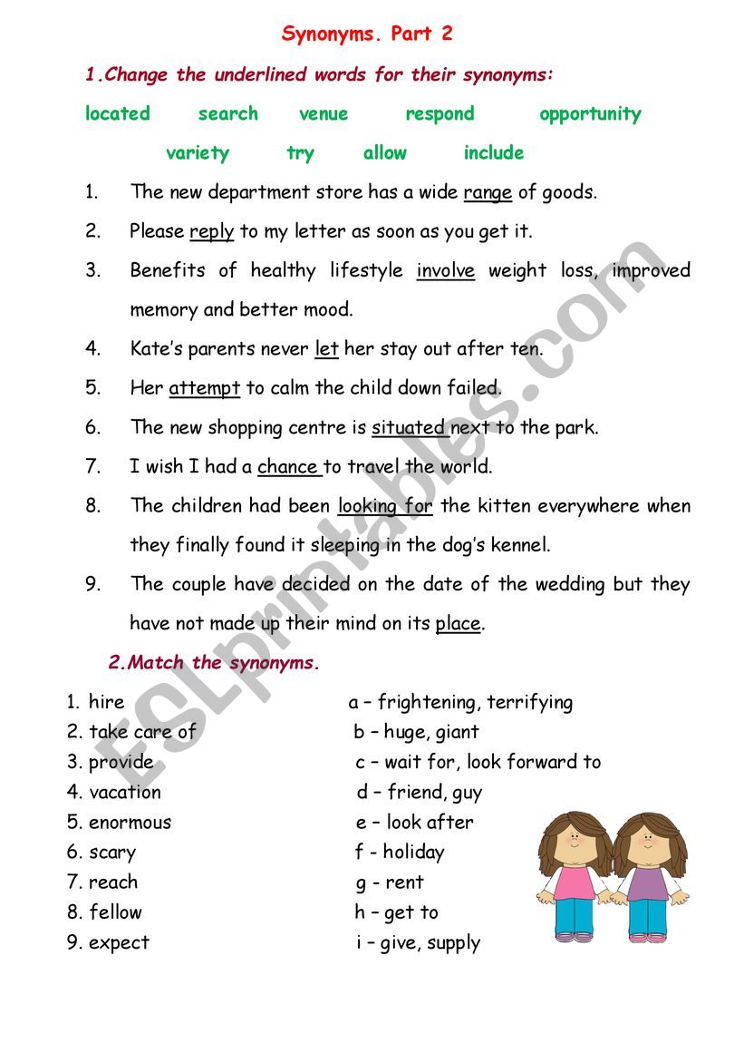 Synonyms. Part 2 worksheet