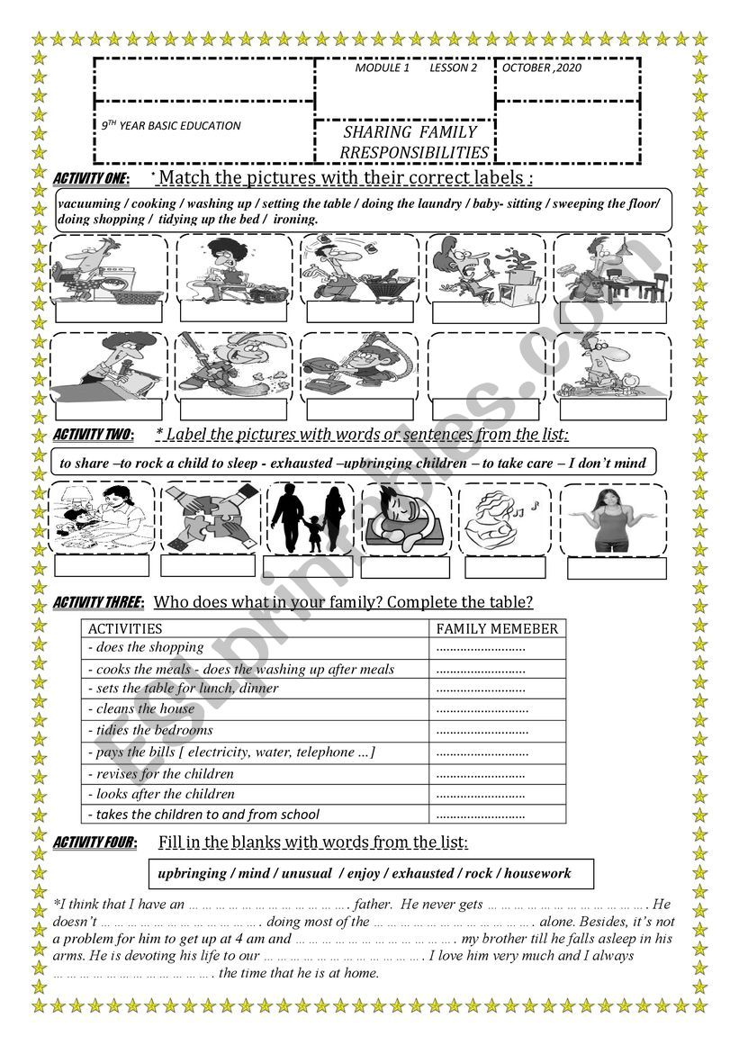 module 1 / lesson 2: Sharing family responsibilities