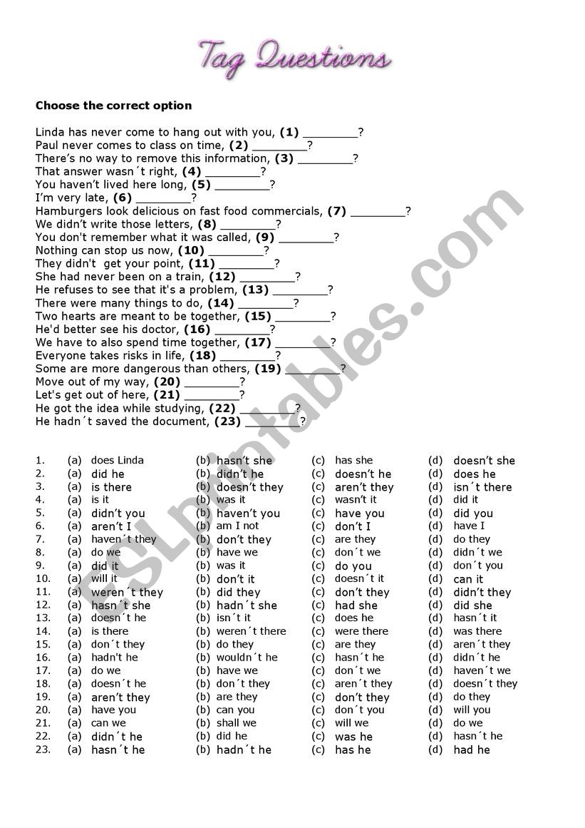 Tag Questions worksheet