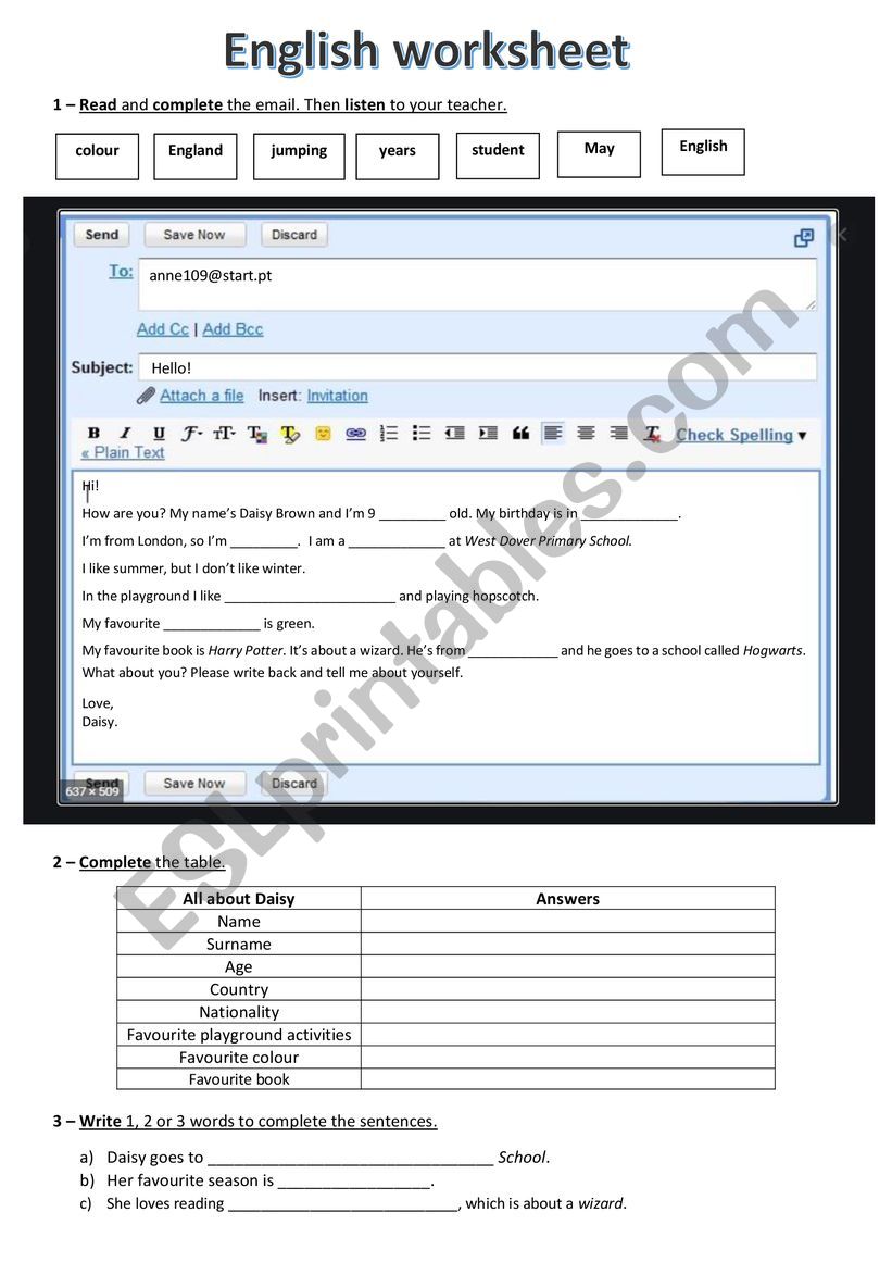 Personal information worksheet