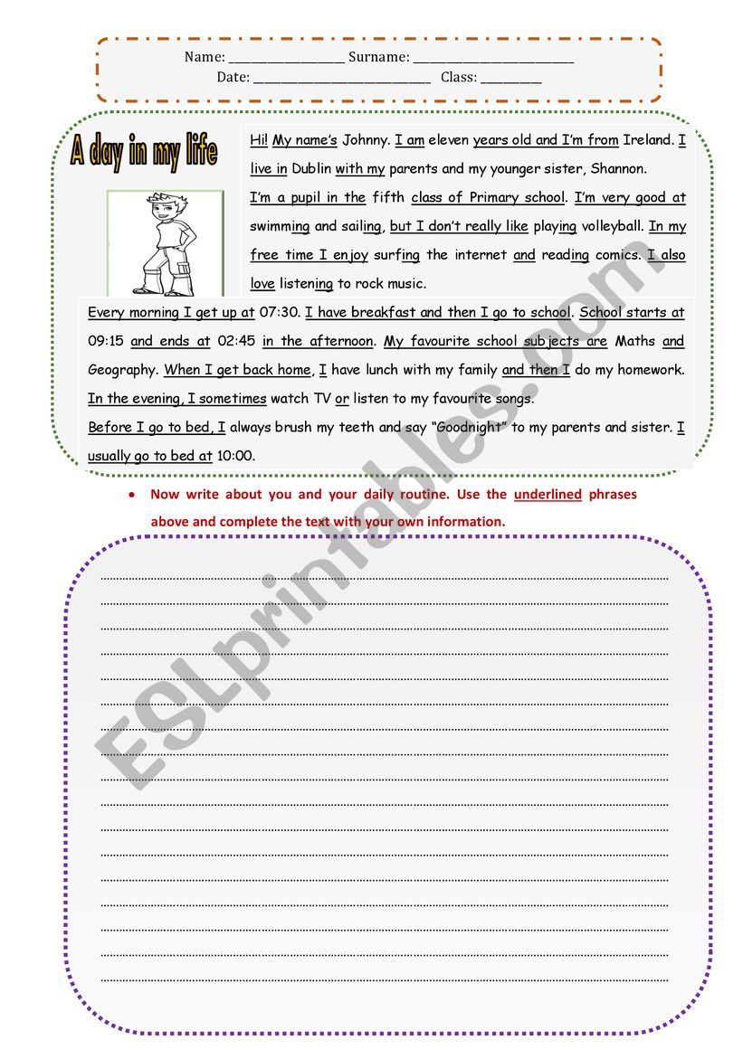 A Day in my Life _worksheet worksheet