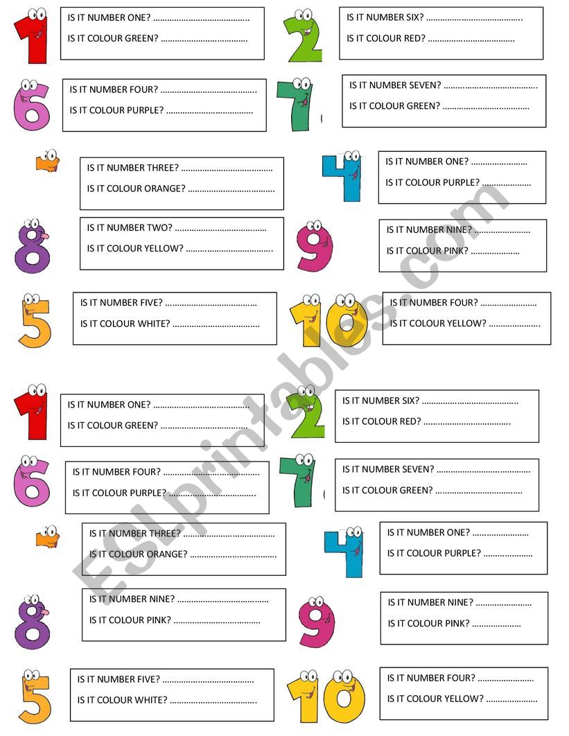 NUMBERS AND COLOURS worksheet