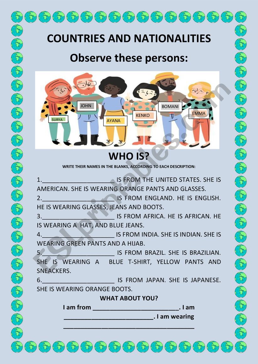 COUNTRIES AND NATIONALITIES worksheet