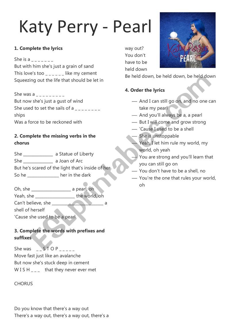 Katy Perry - Pearl worksheet