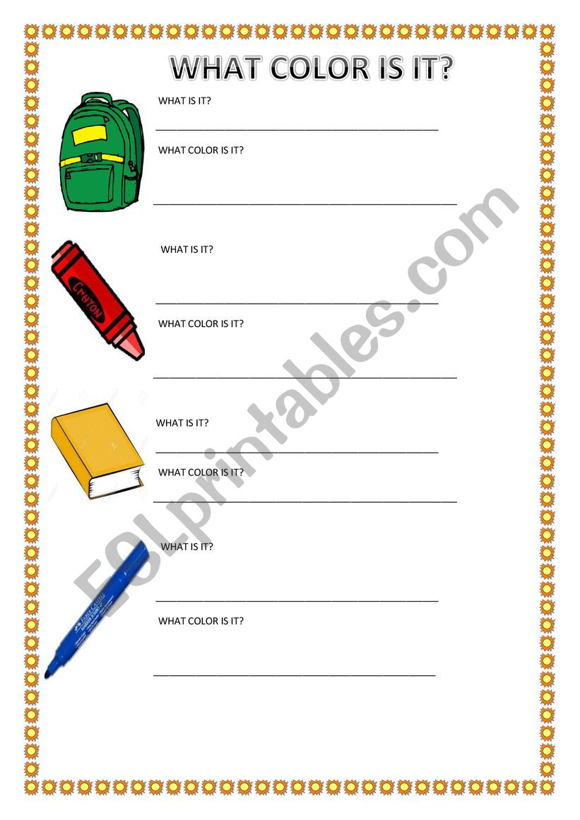 school objects worksheet