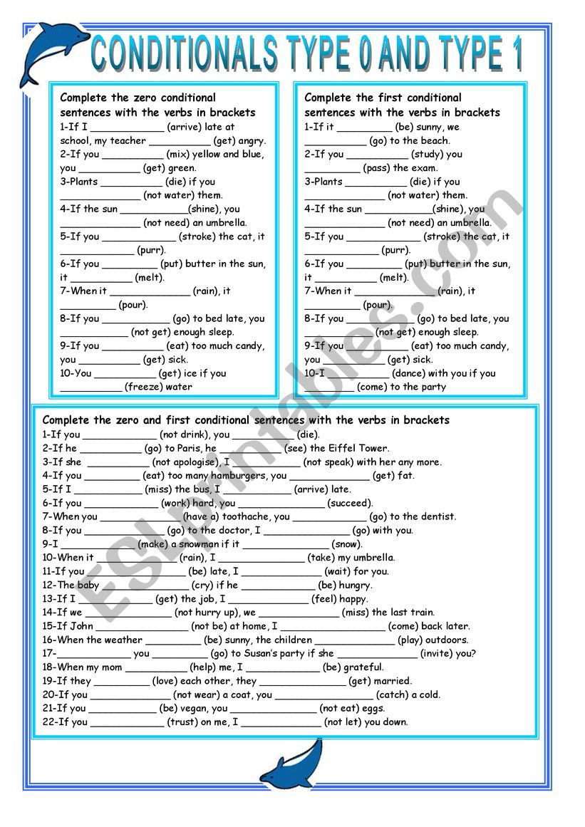 Conditionals type 0 and 1 worksheet