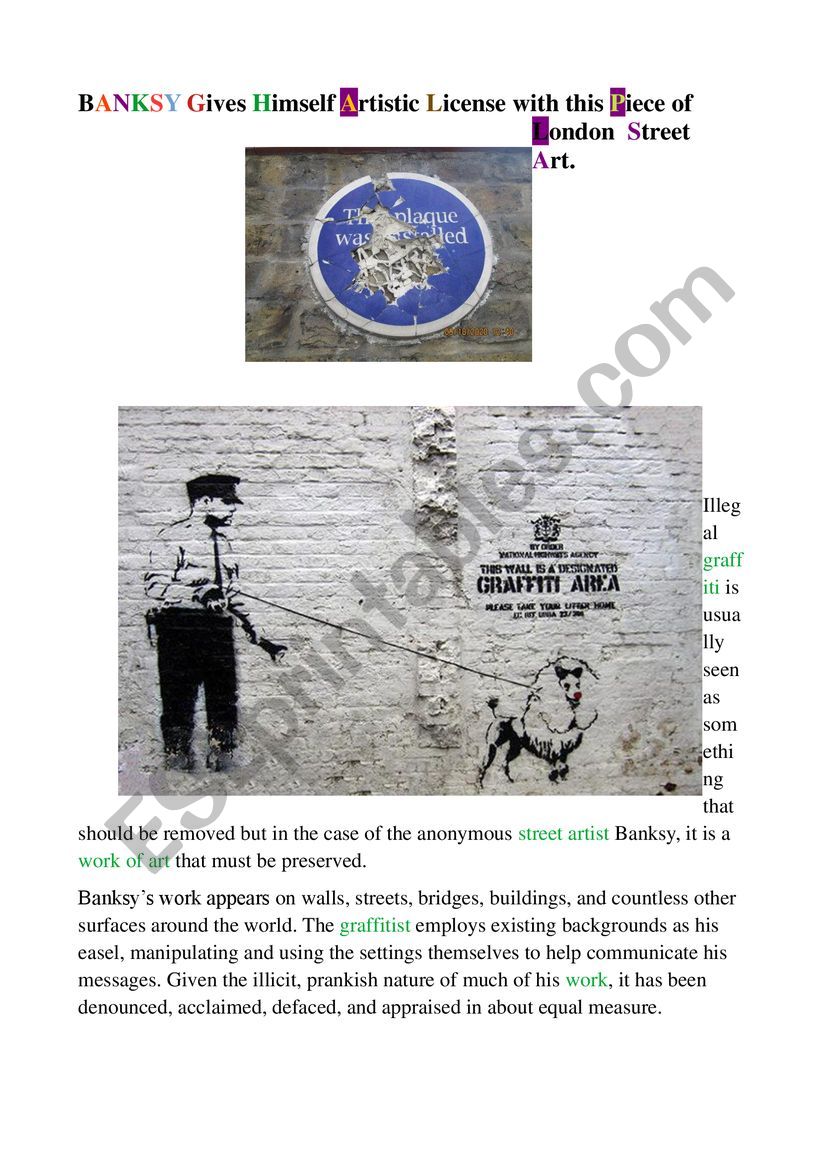 Banksy in London worksheet