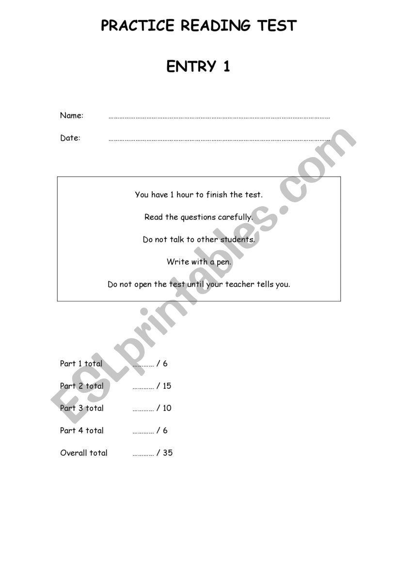 Reading practice elementary ESOL