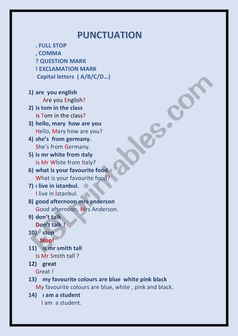 PUNCTUATIONS worksheet
