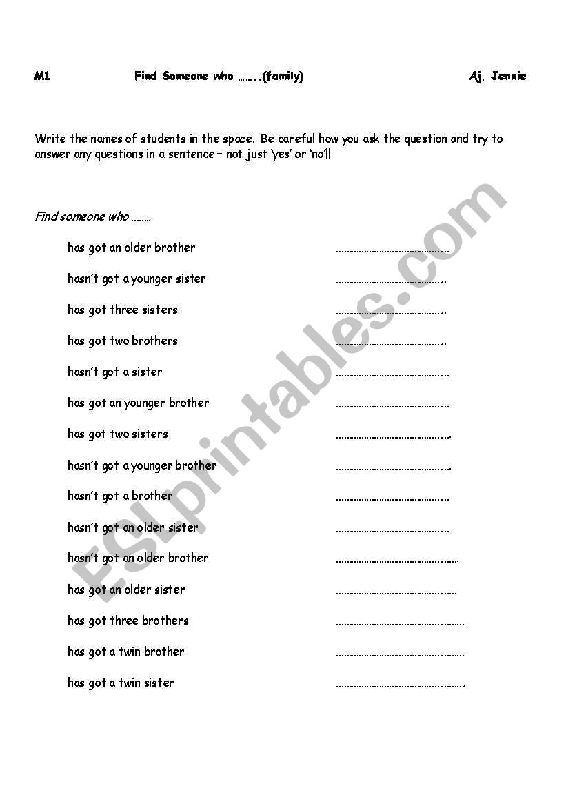 Find someone worksheet