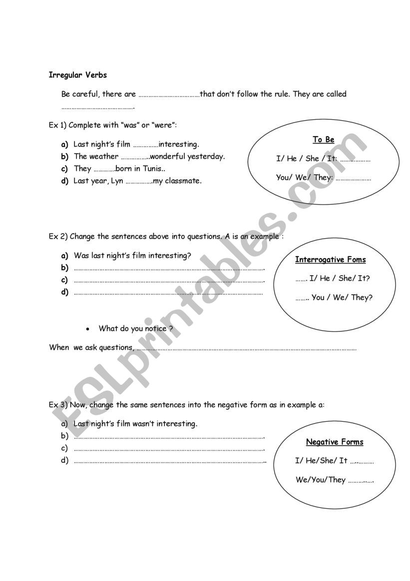 Irregular verbs in the Past worksheet