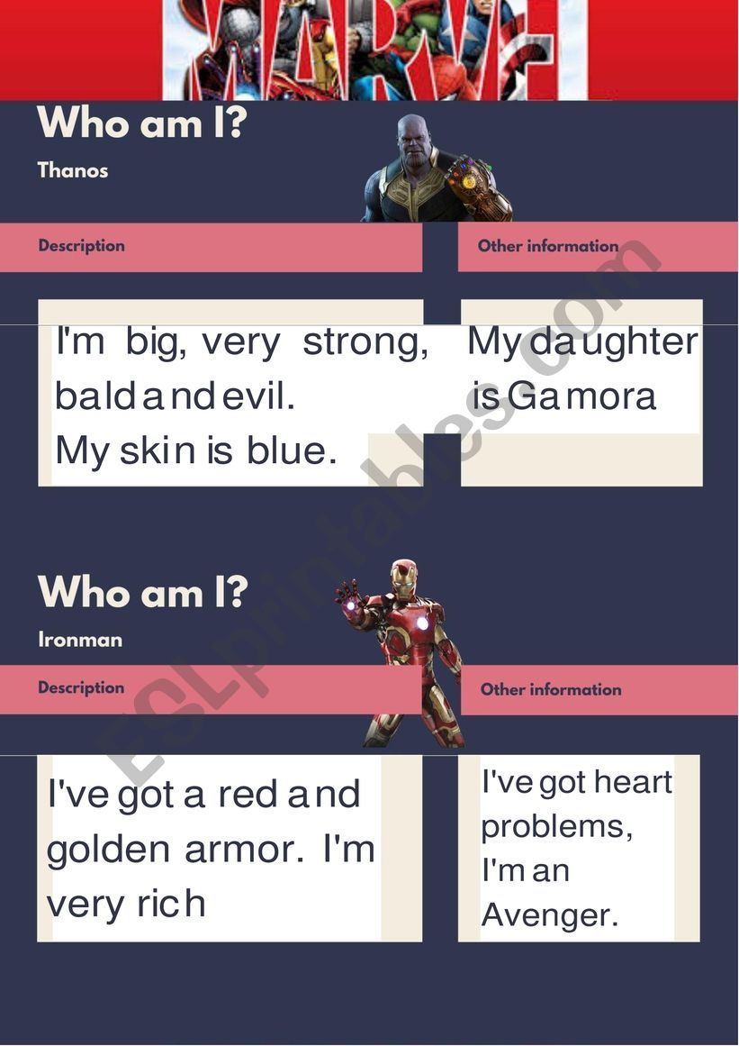 Avengers: Who Am I? Part 1 worksheet