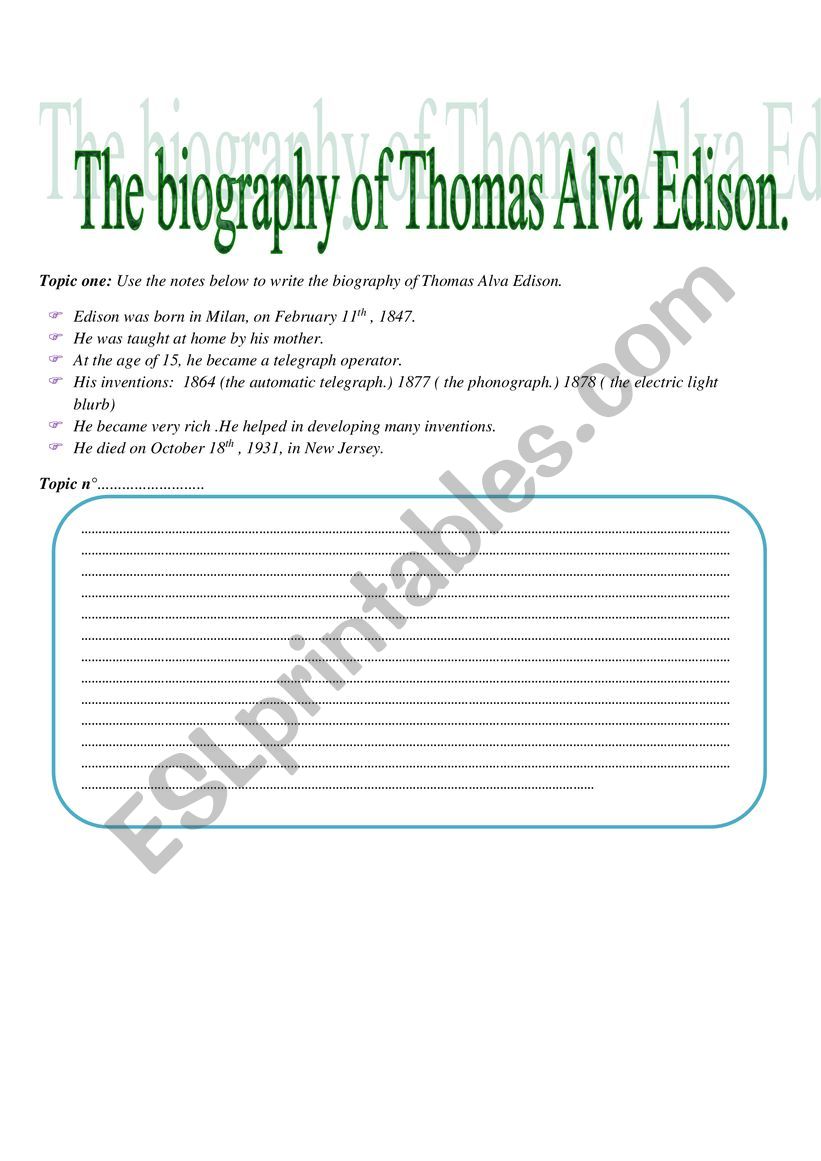 The biography of Thomas Alva Edison.