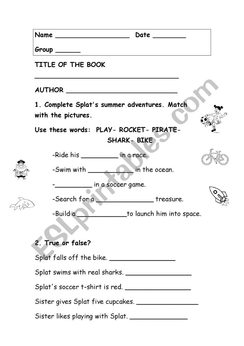 Splat, back to school! worksheet