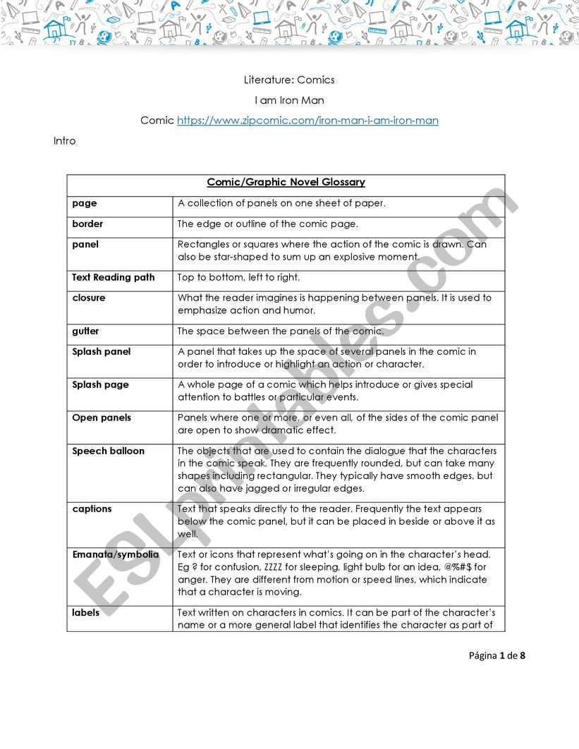 Comic I am Iron Man Part I worksheet