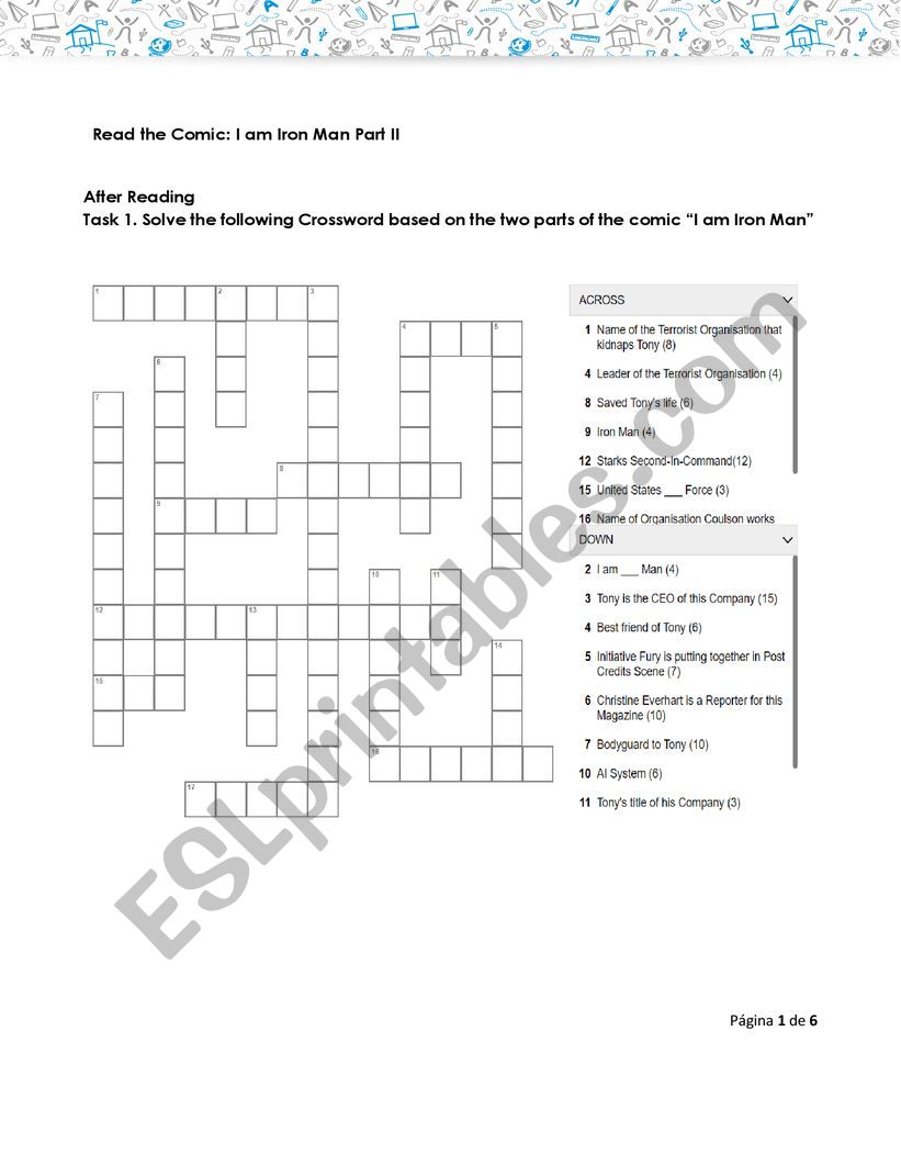 Comic I am Iron Man Part II worksheet