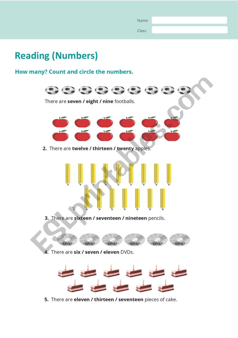 Numbers worksheet