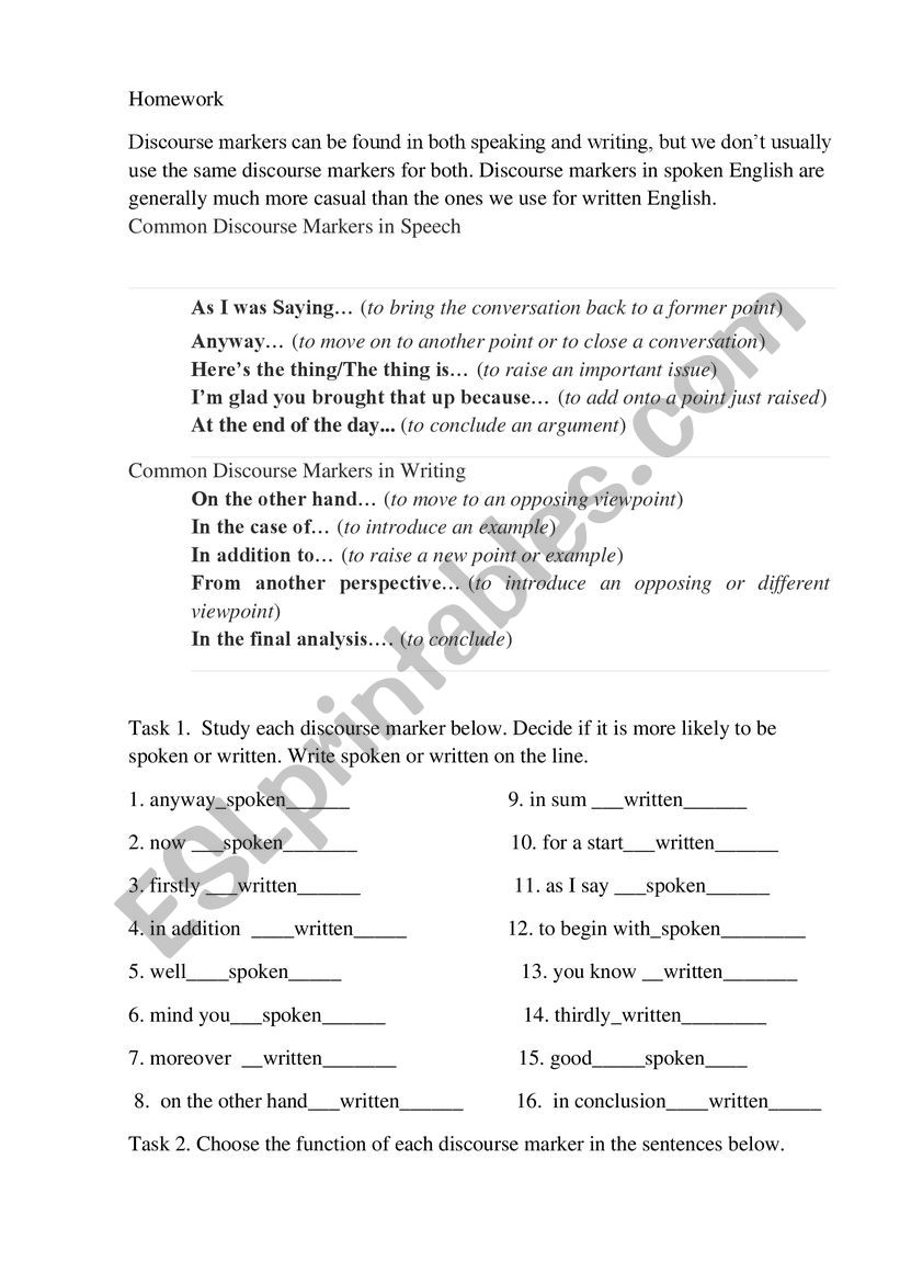 Discourse worksheet