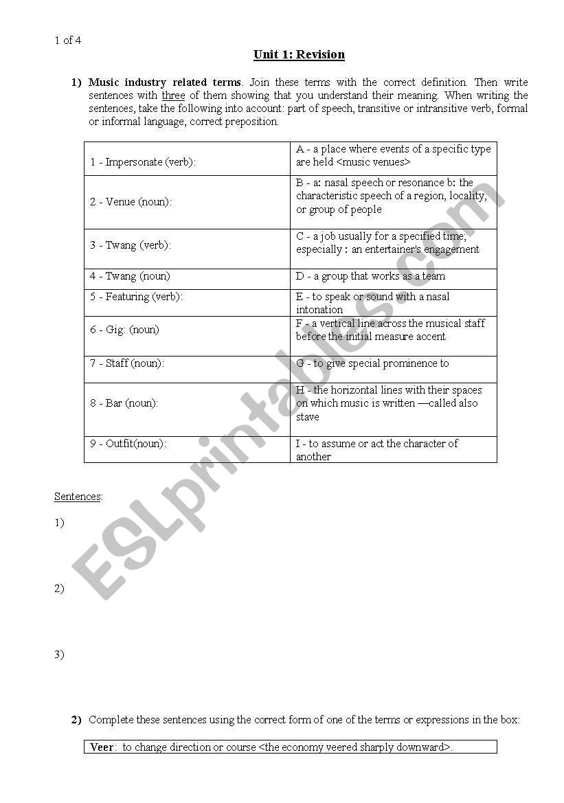 Vocabulary Revision for Unit 1 CAE Gold Plus