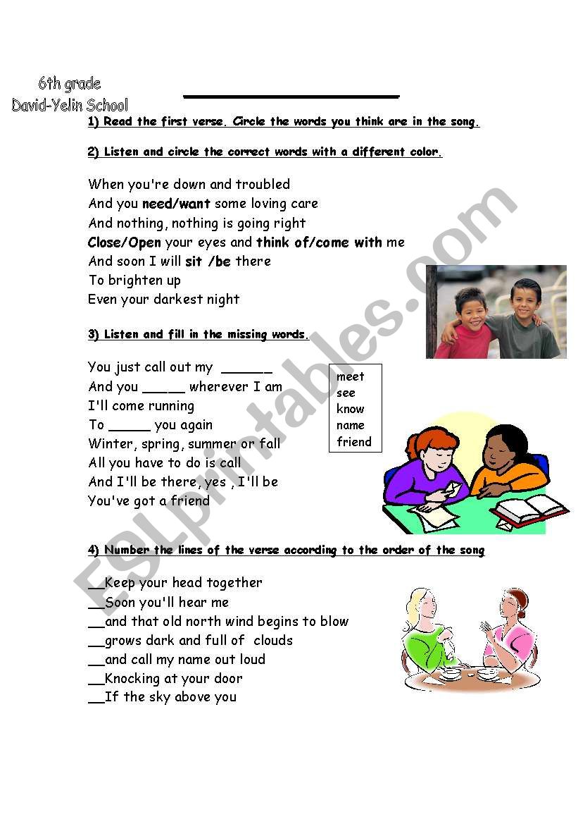 teaching songs worksheet