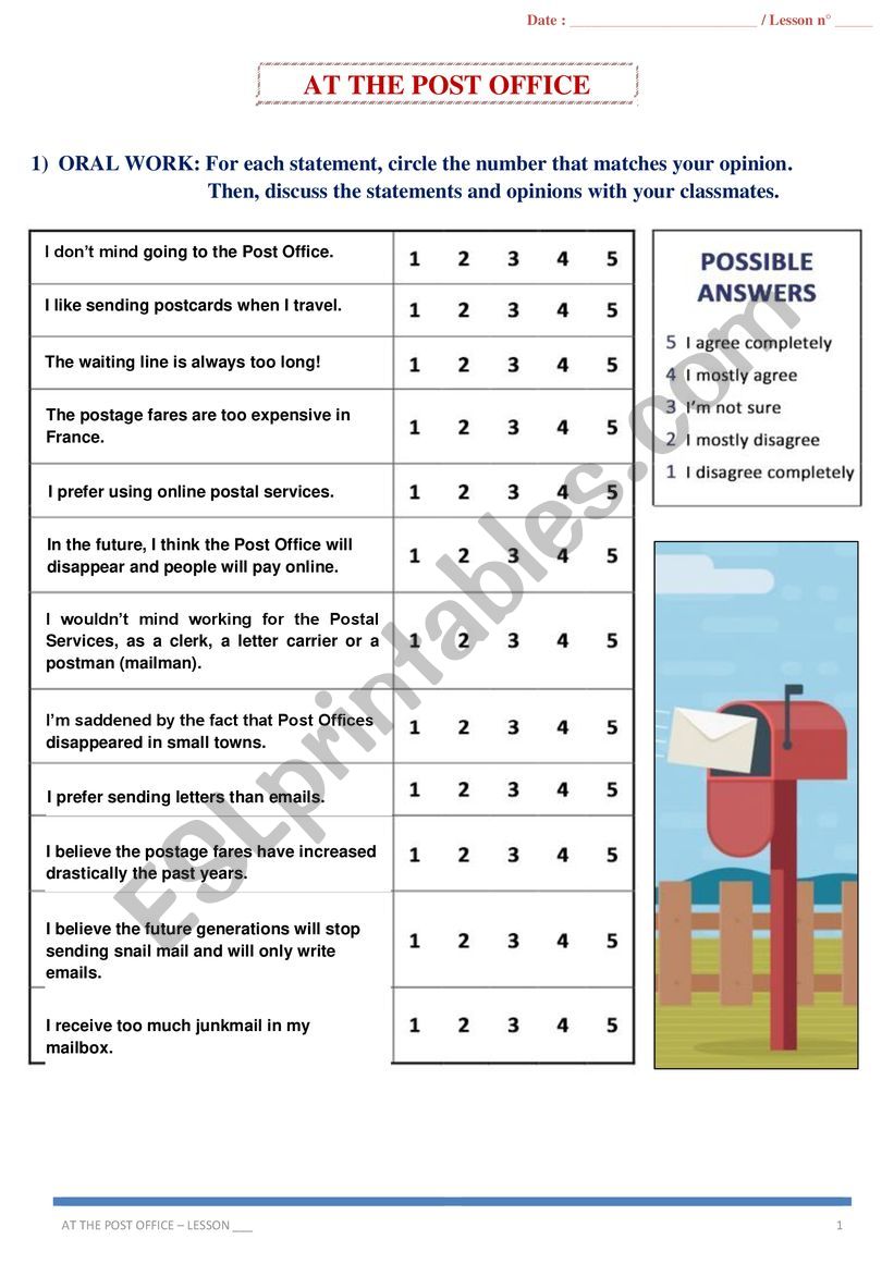 AT THE POST OFFICE - Full Lesson (7 pages) + KEY