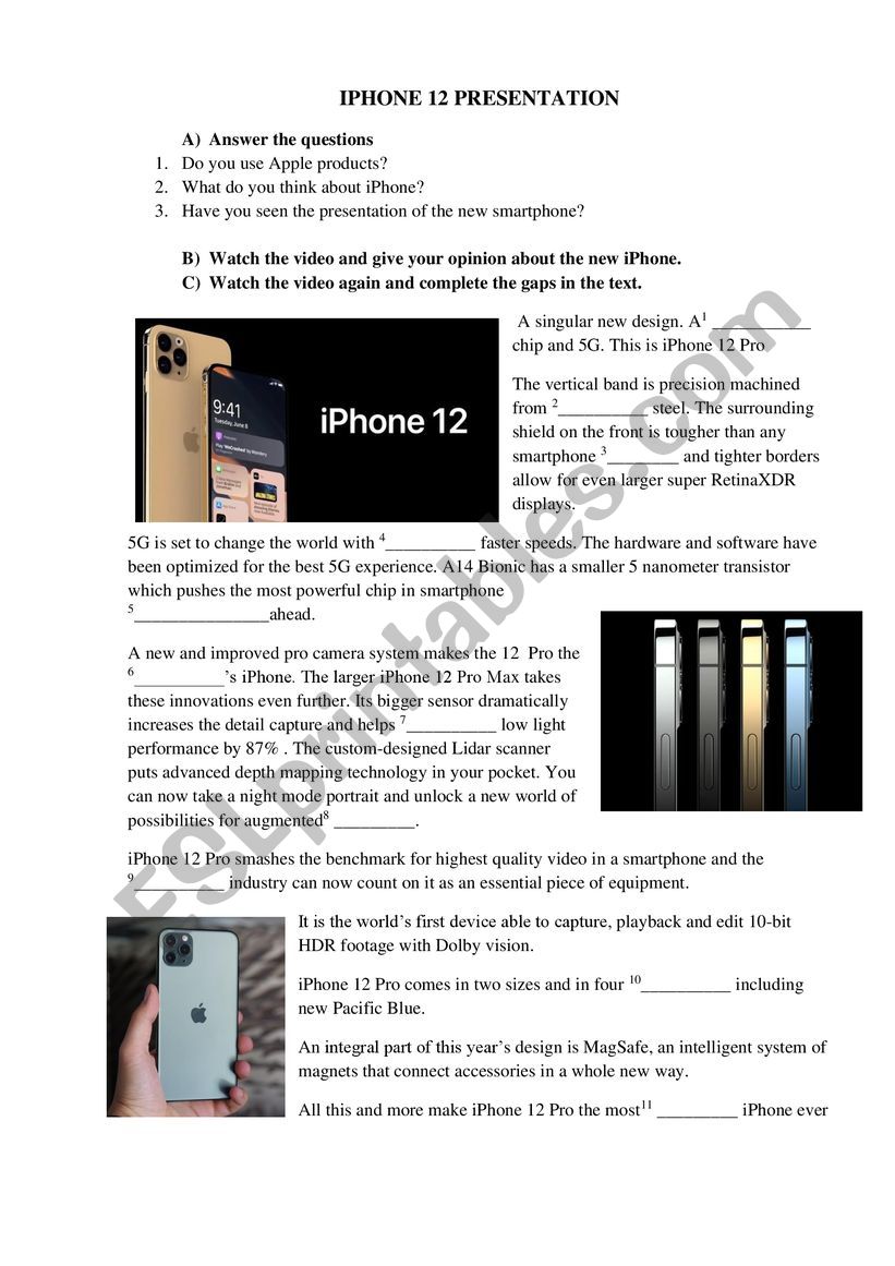 iPhone 12 Presentation Worksheet