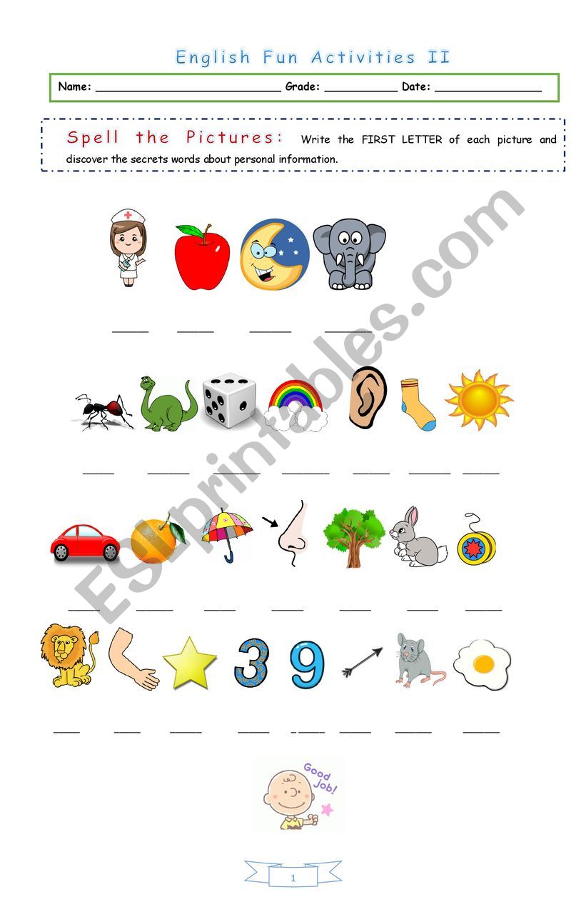 English fun activities II worksheet