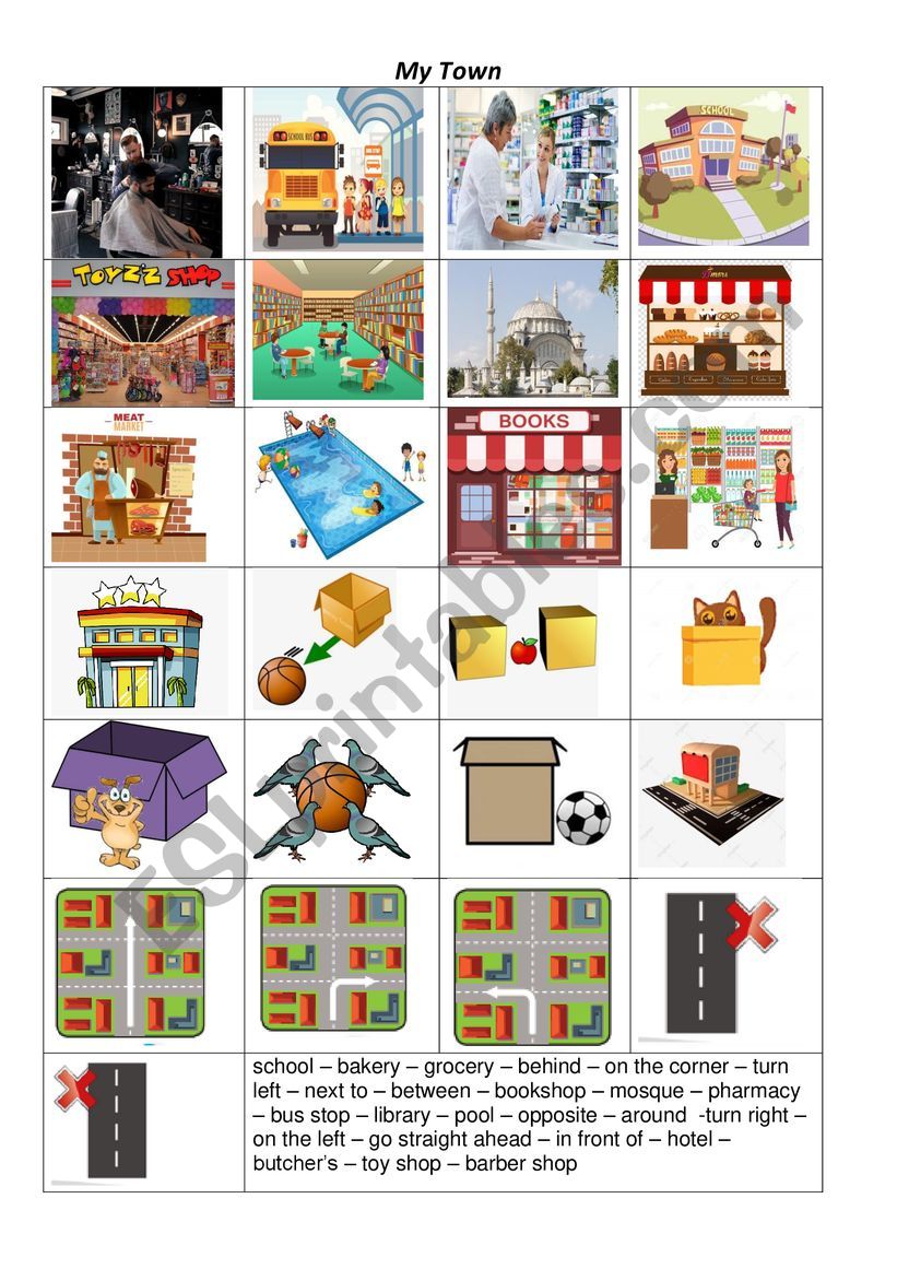 Places in a Town, Prepositions and Directions