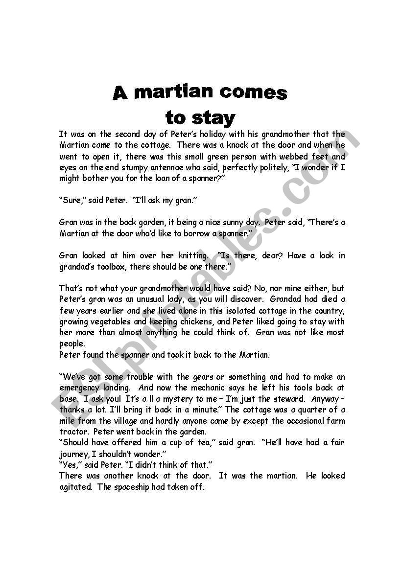 readint about martians worksheet