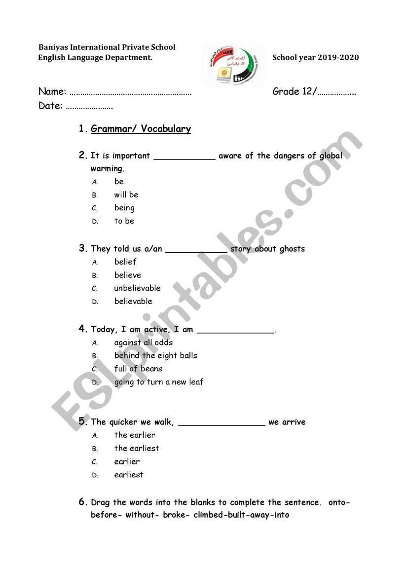 EMSAT UAE Practice worksheet