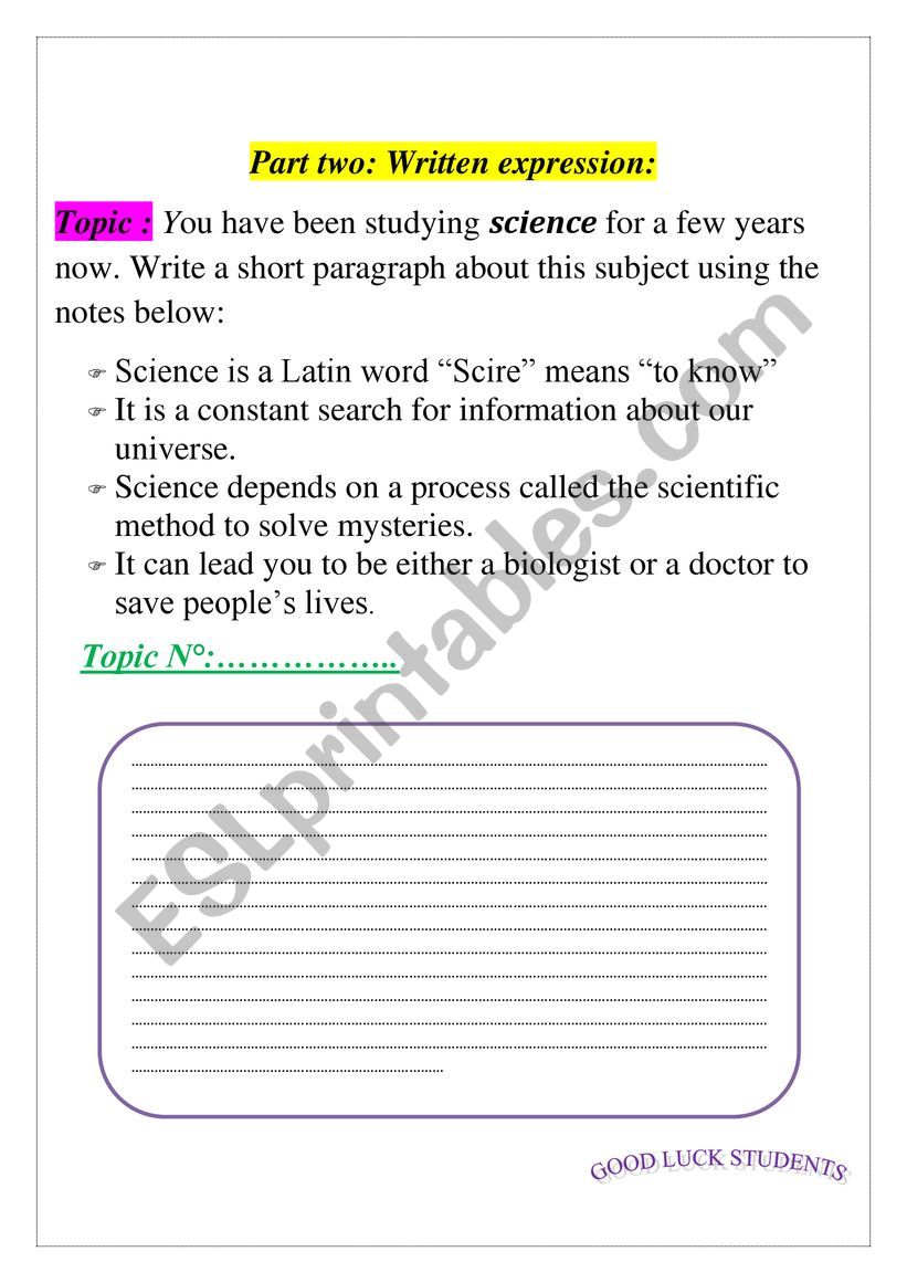 Science worksheet