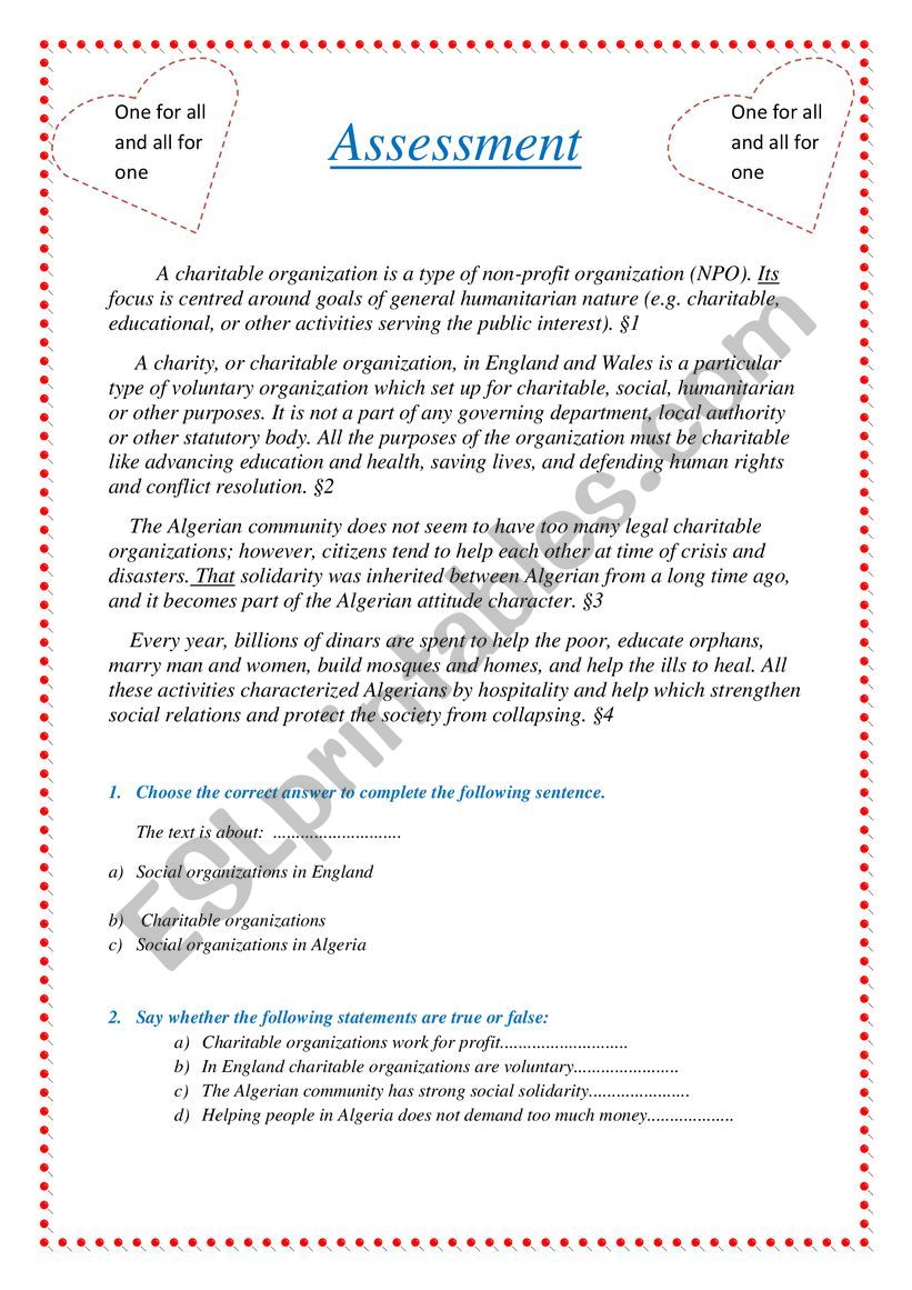 Assessment worksheet