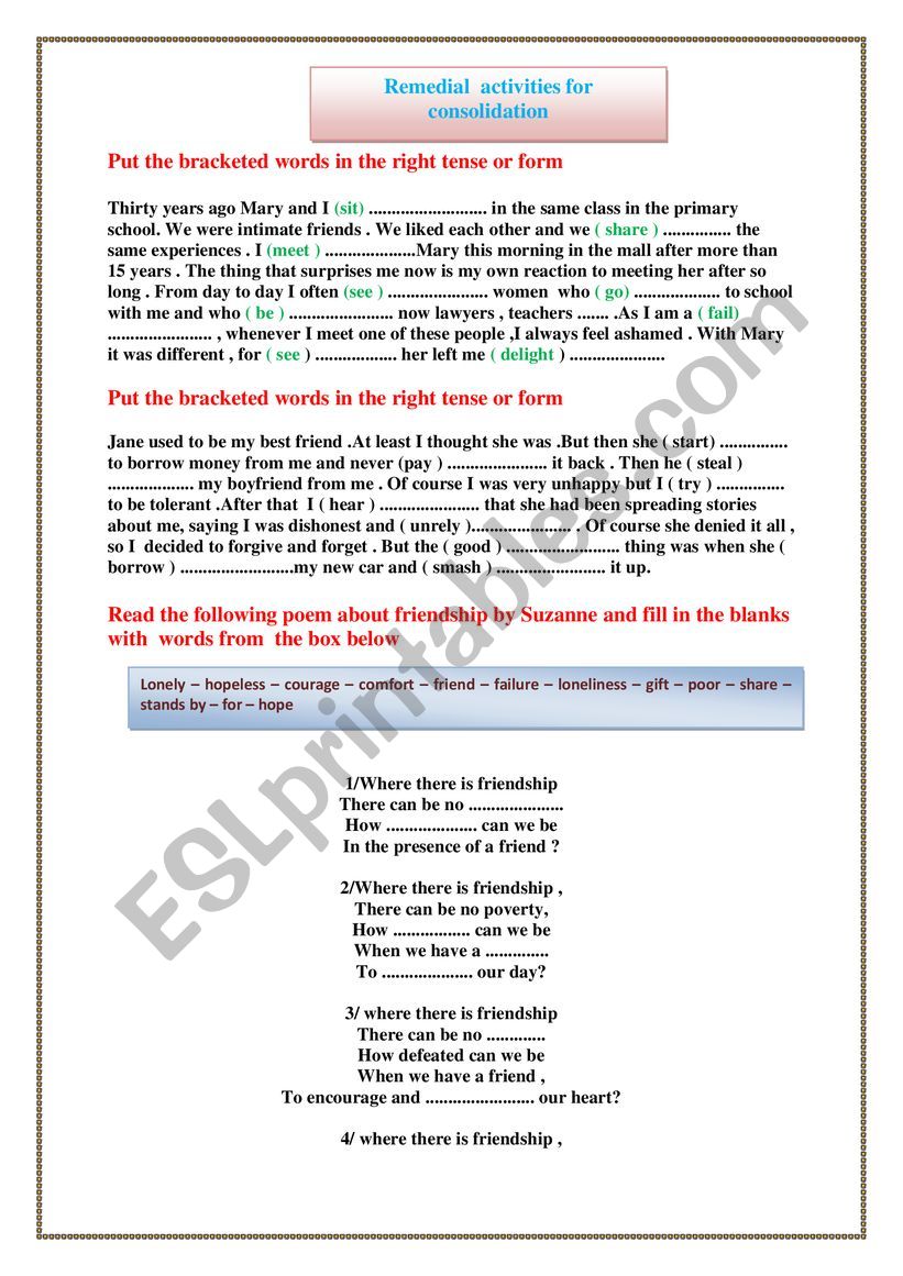 remedial activities for consolidation 2nd form