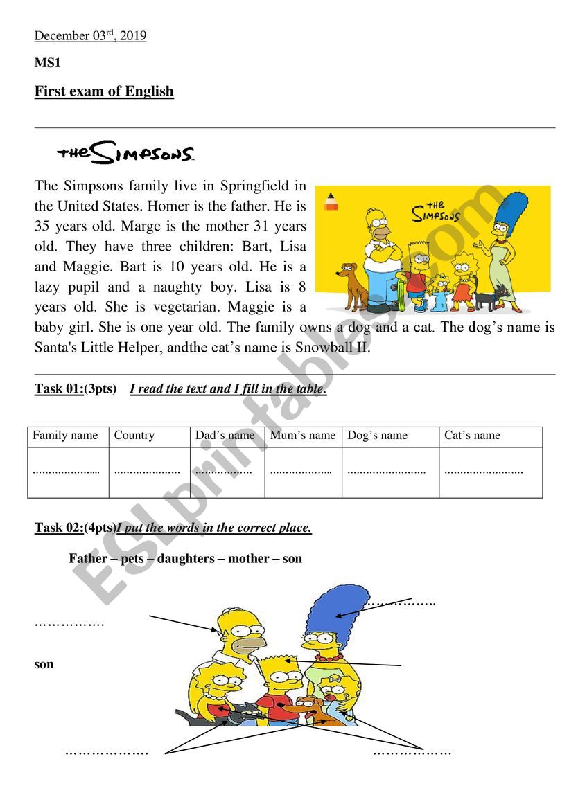 The Simpsons  worksheet