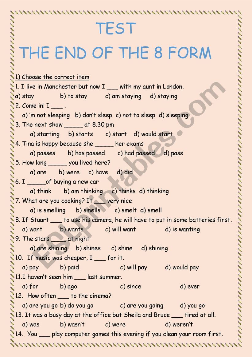 Test the end of the 8 form worksheet