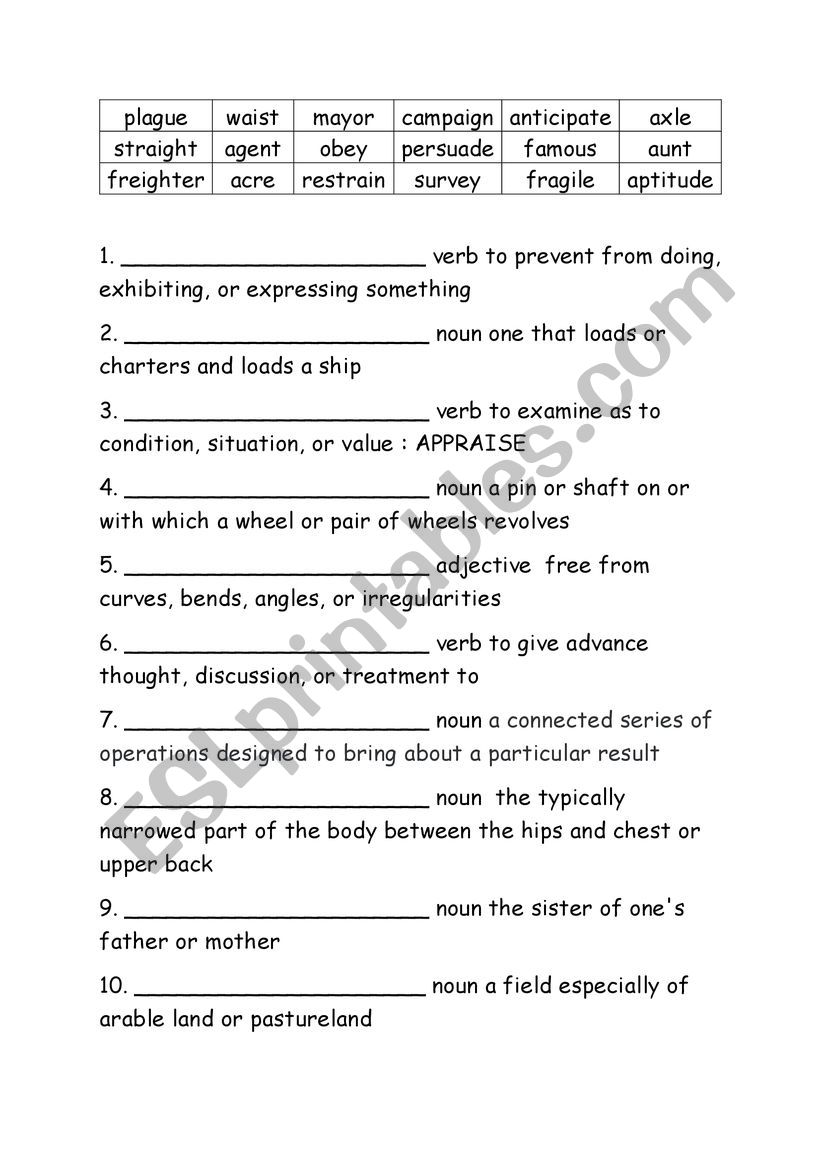 Spelling Words Definitions Grade 6 Week 1