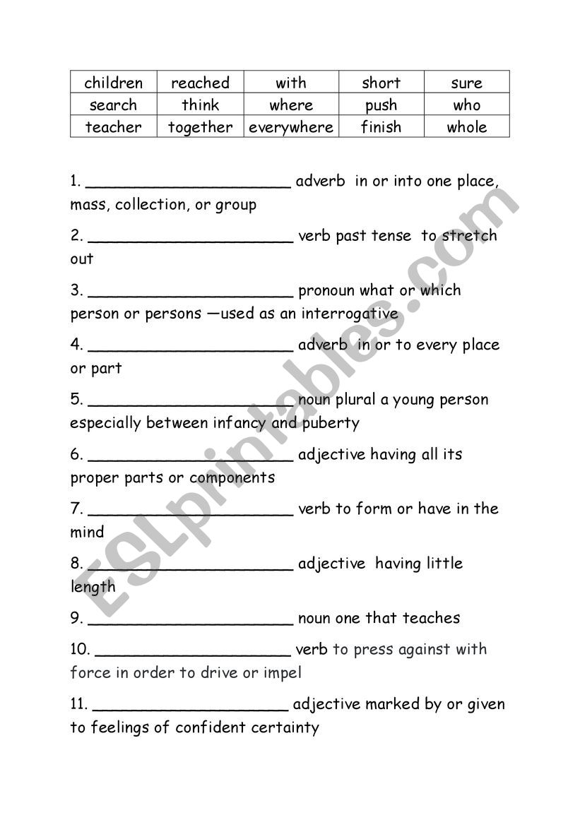 Spelling Words Definitions Grade 3 Week 10