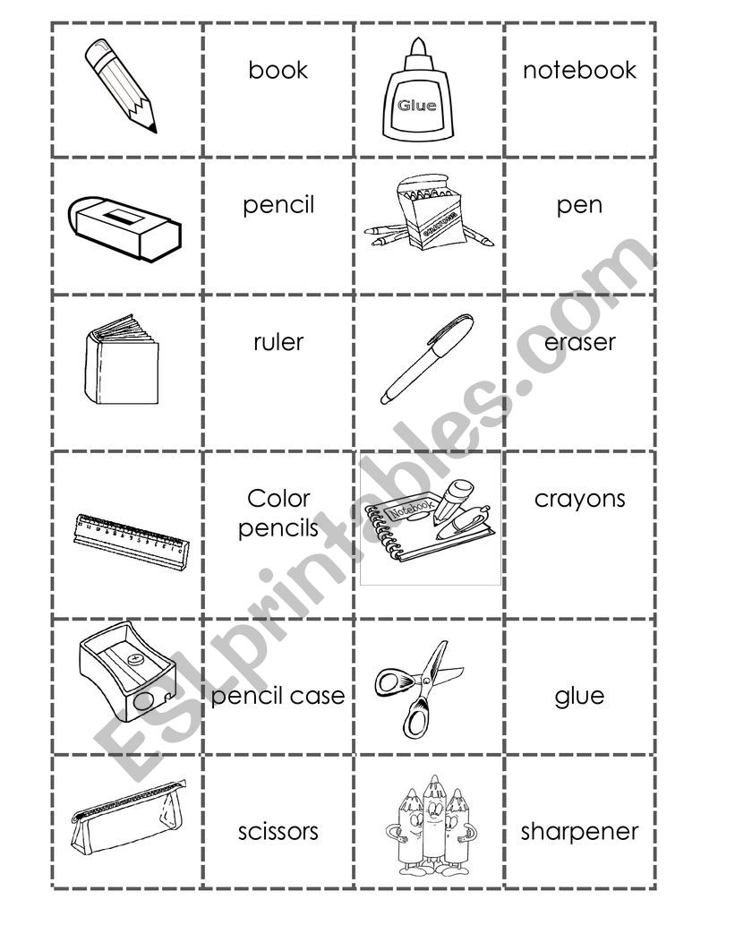 School objects worksheet