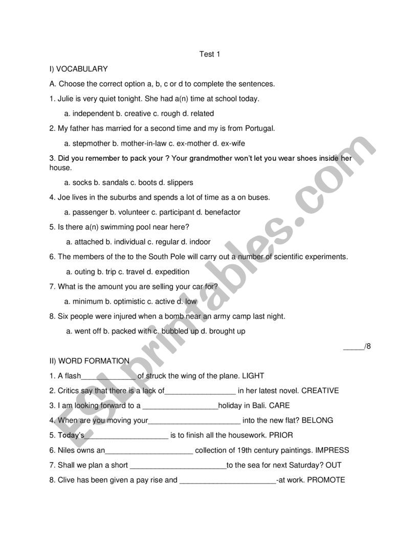 B1 + test Traveller worksheet