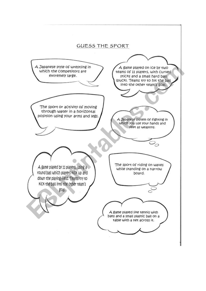 Guess the sport worksheet