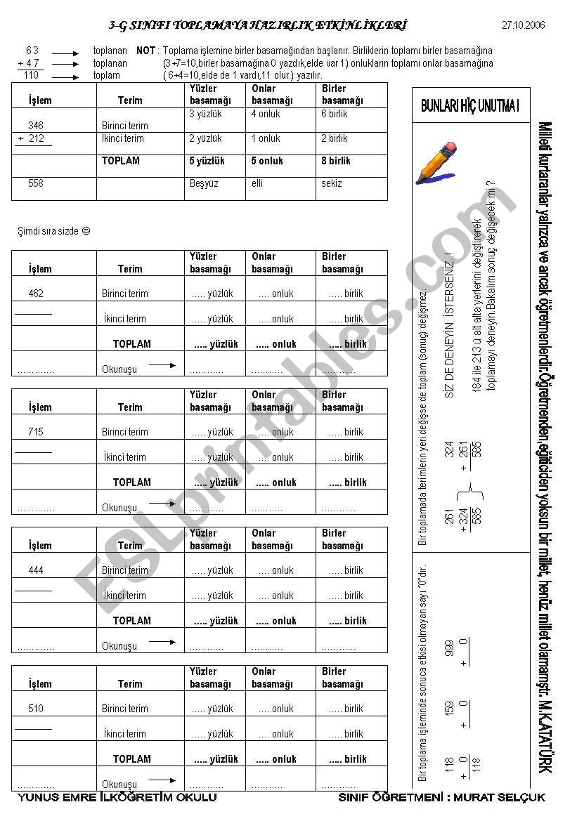 Toplama islemi worksheet