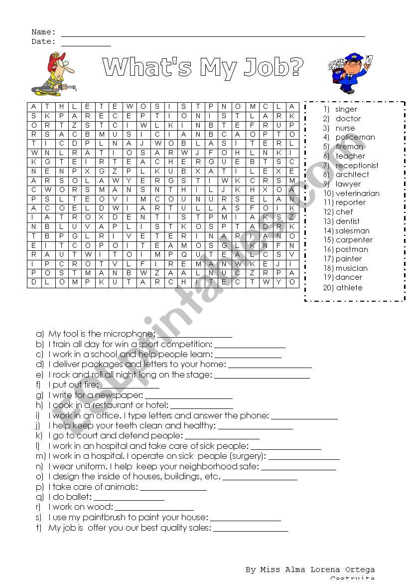 Occupations worksheet