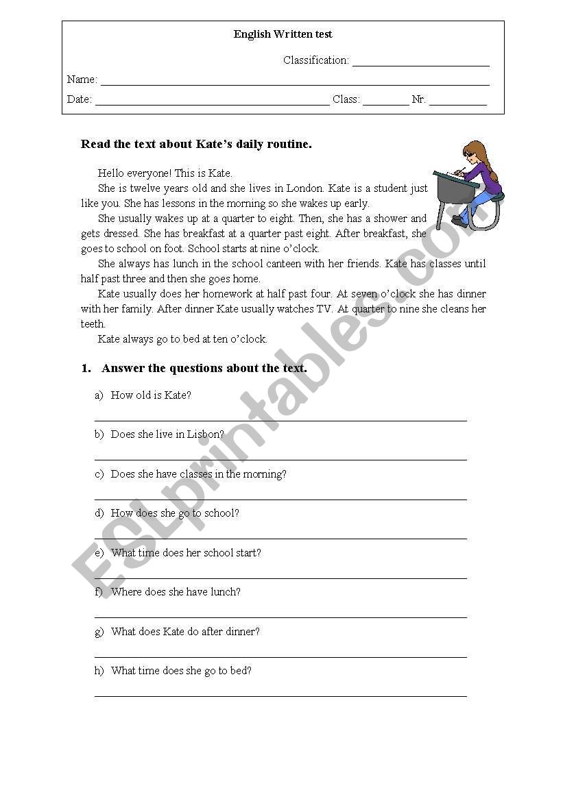 daily routine worksheet