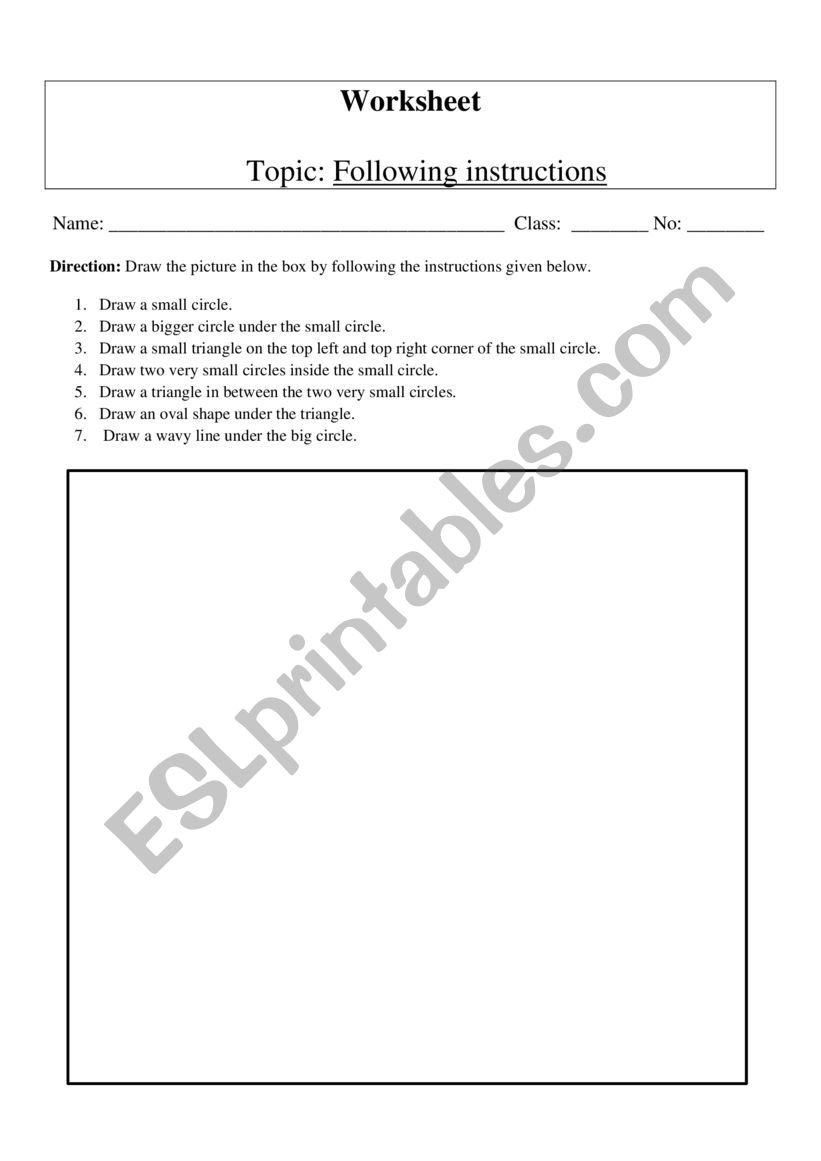 Following instructions worksheet