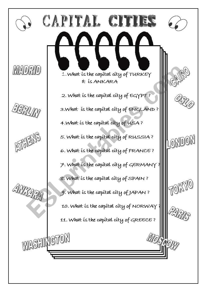 countries-capitals worksheet