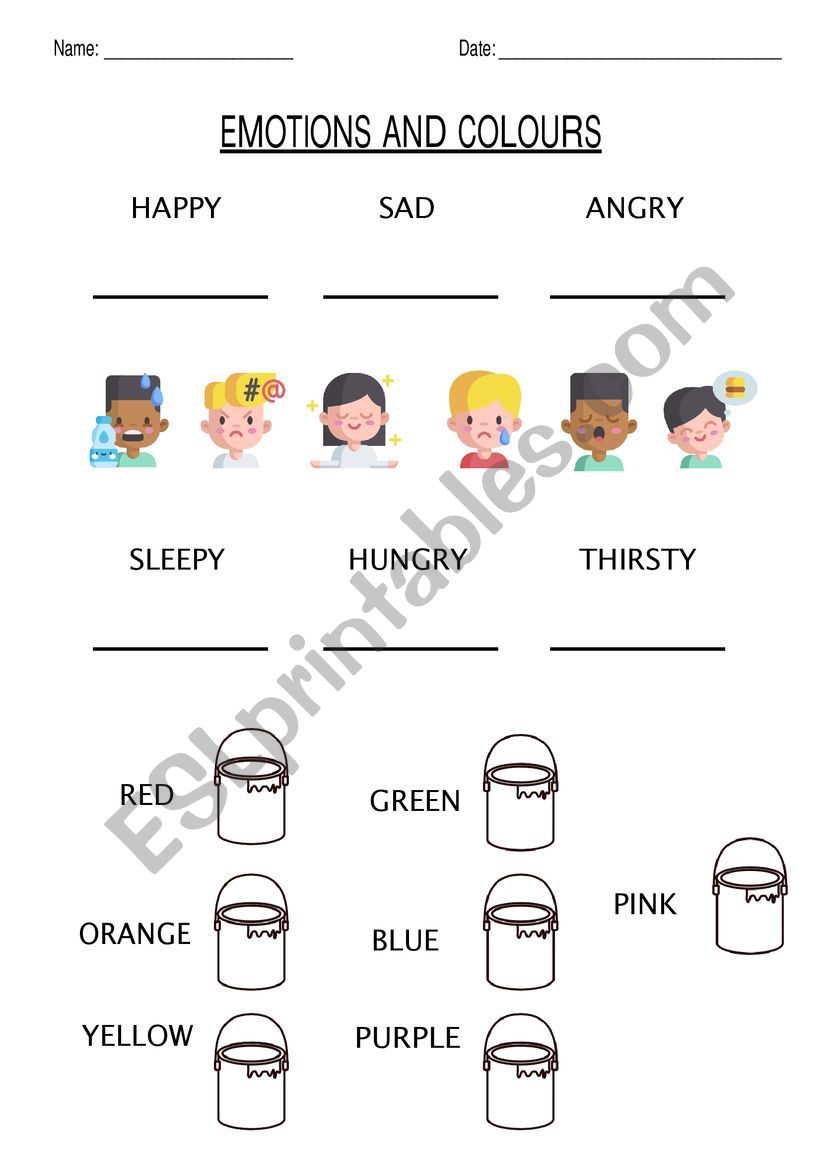 Emotions and colours worksheet