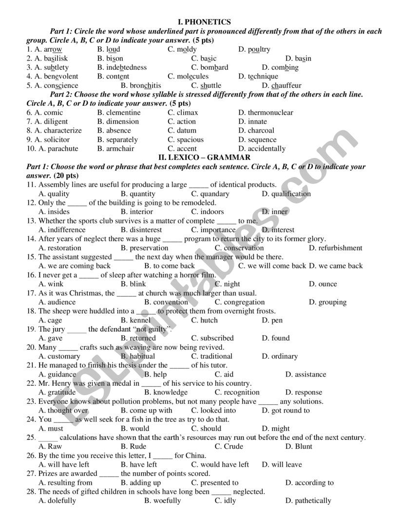 English Test 2 worksheet