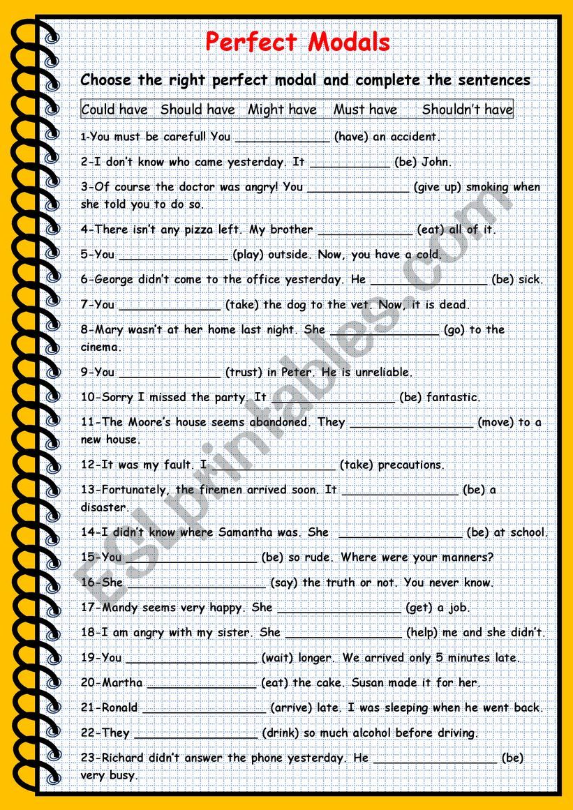 Perfect Modals ESL Worksheet By Carballada2